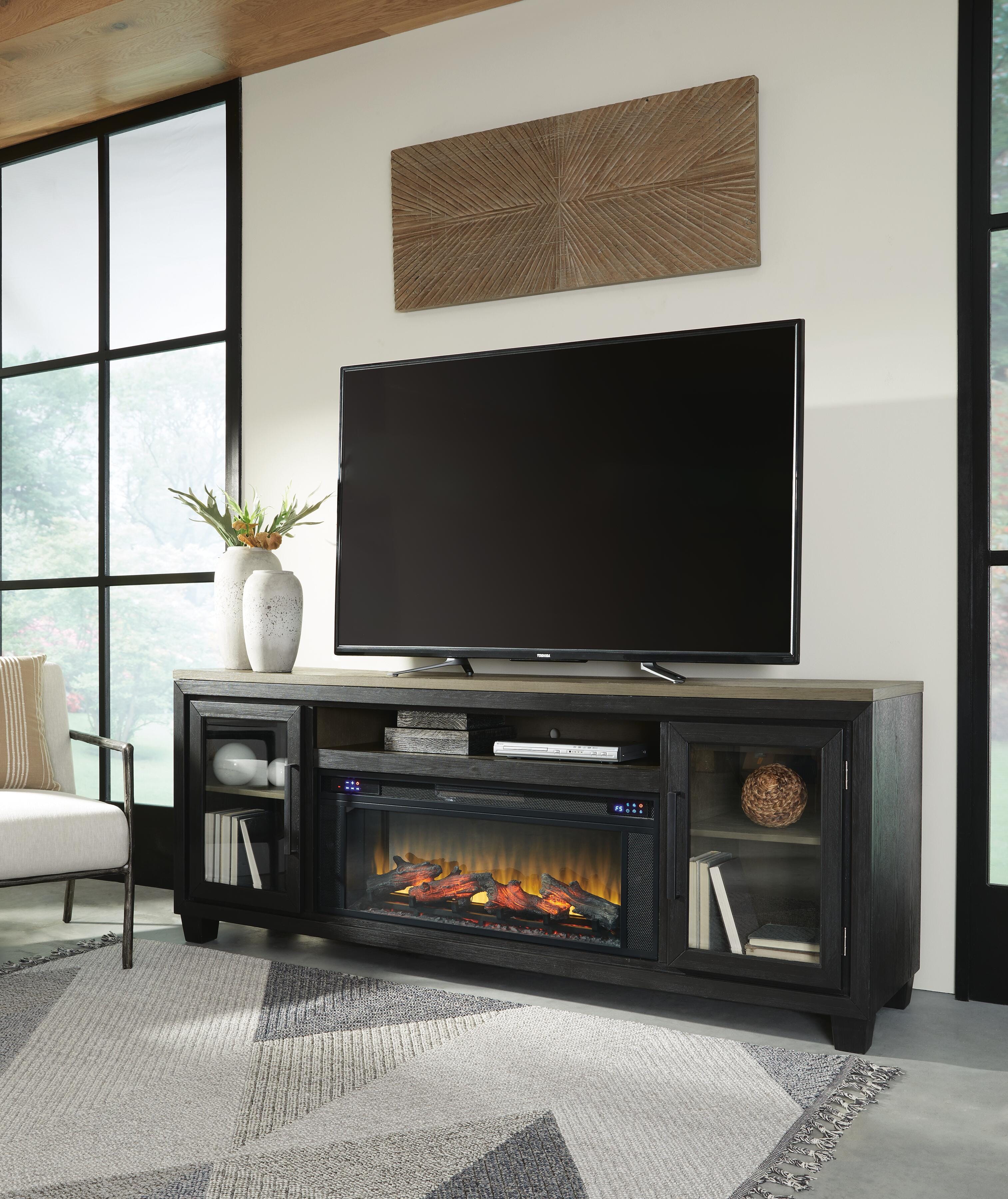 Dar Furniture - Ashley Furniture - Foyland 83" TV Stand with Electric Fireplace - 83" TV Stand with Electric Fireplace / Black/Brown - W989W1