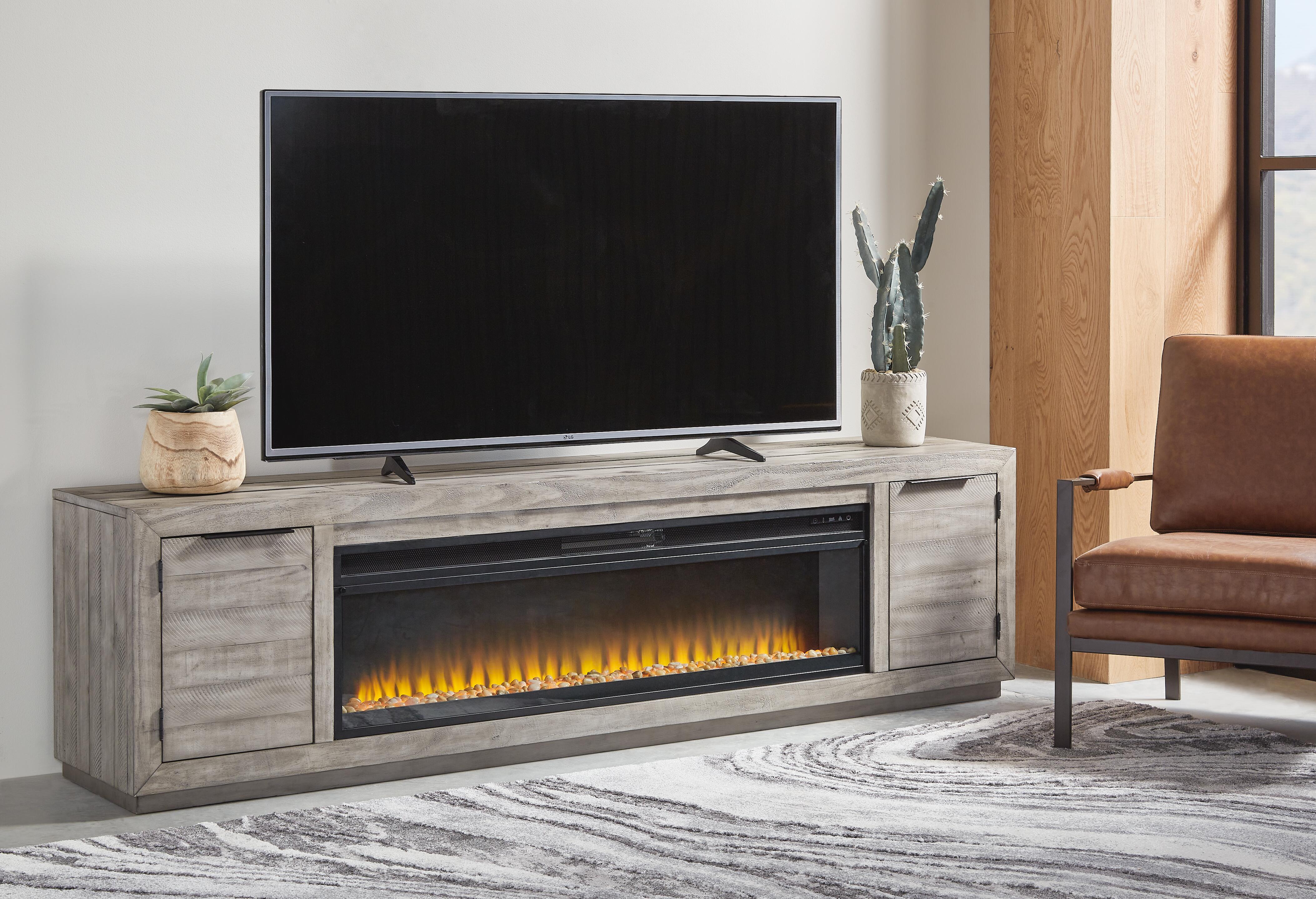 Dar Furniture - Ashley Furniture - Naydell 92" TV Stand with Electric Fireplace - 92" TV Stand with Electric Fireplace / Gray - W996W1
