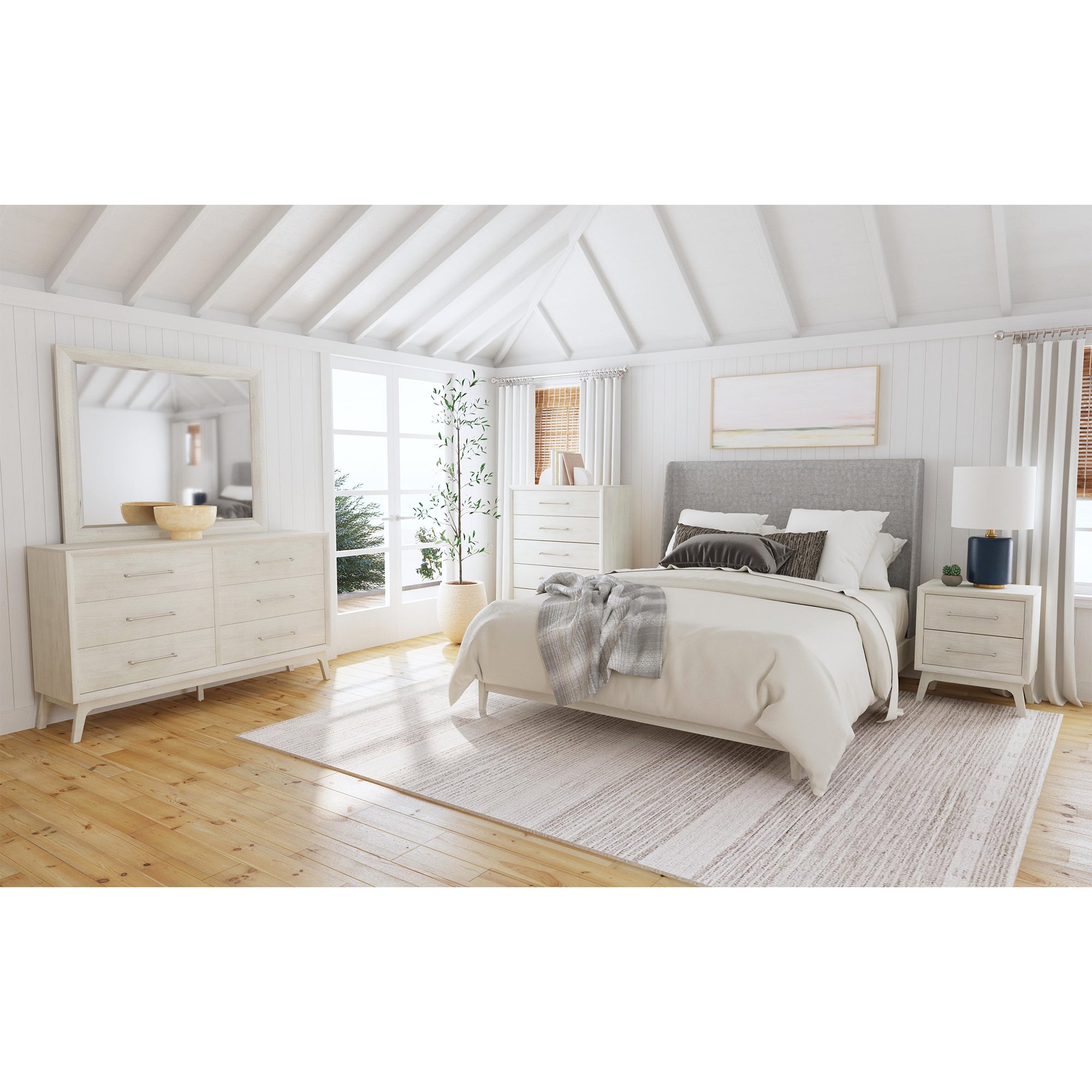 Westland King UPH Bed with Grey Fabric in Almond – SKU B-13000-6-KUB | Elements