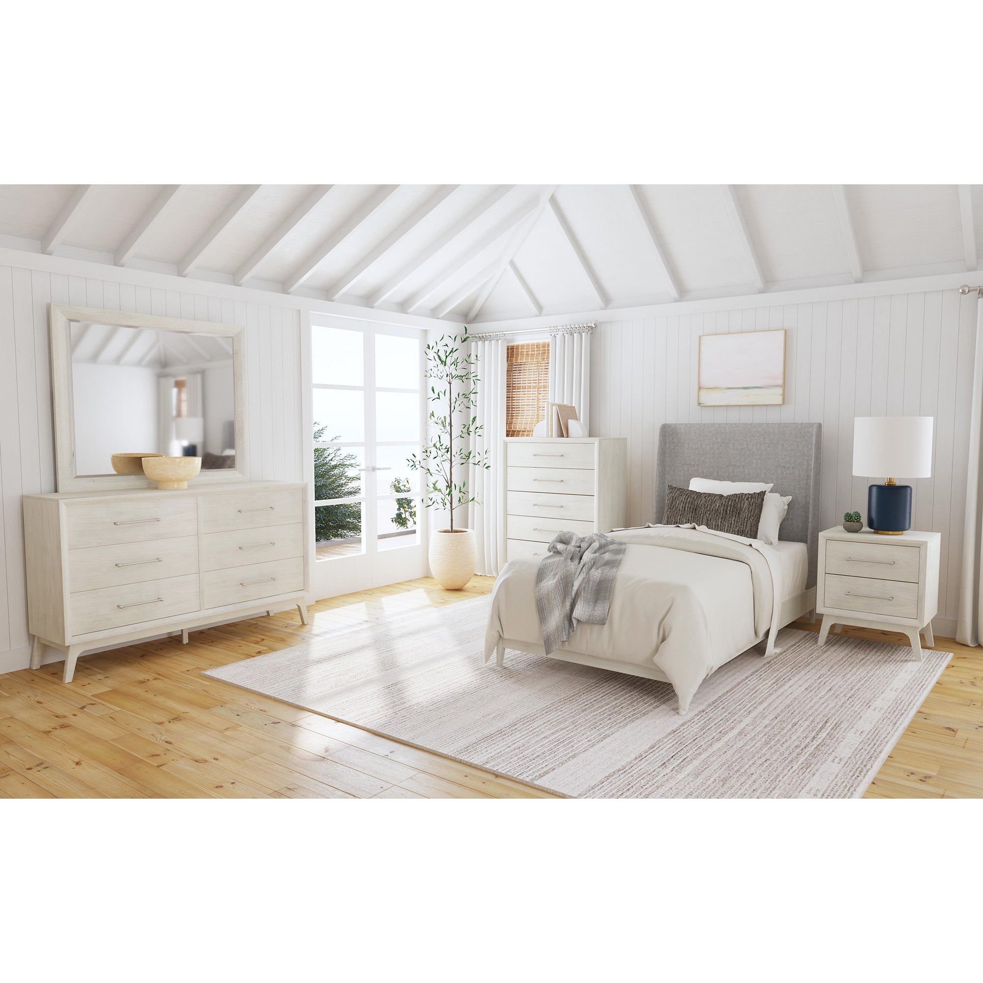 Westland Twin UPH Bed with Grey Fabric in Almond – SKU B-13000-6-TUB | Elements