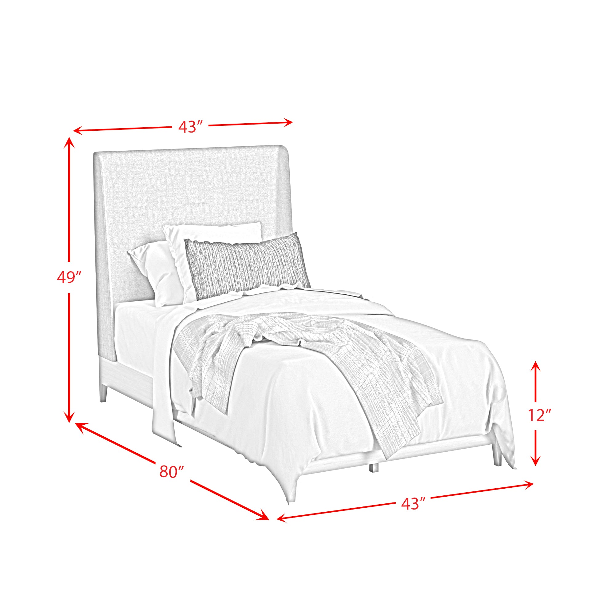 Westland Twin UPH Bed with Grey Fabric in Almond