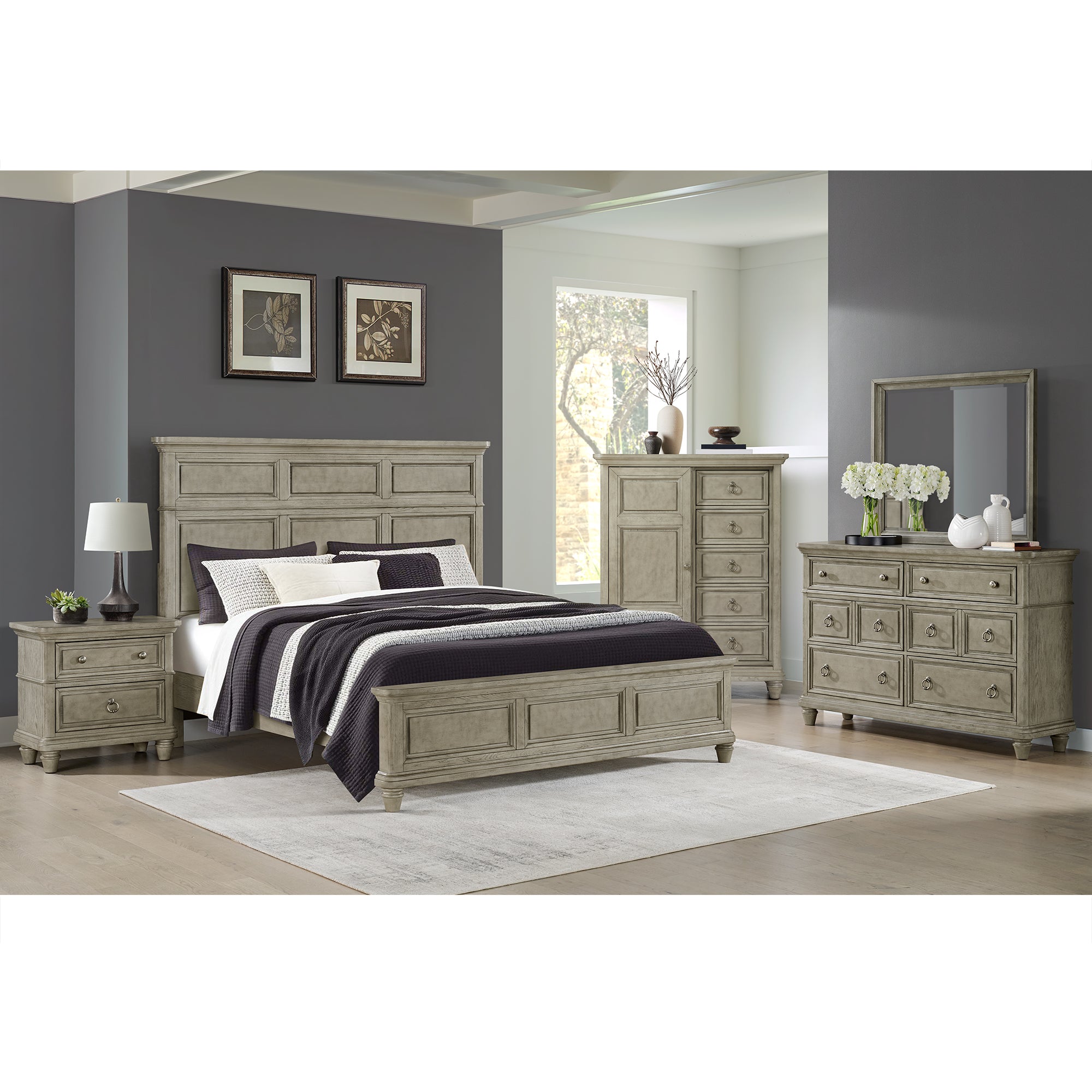 Whit-Ash Queen Panel Bed in Light Grey