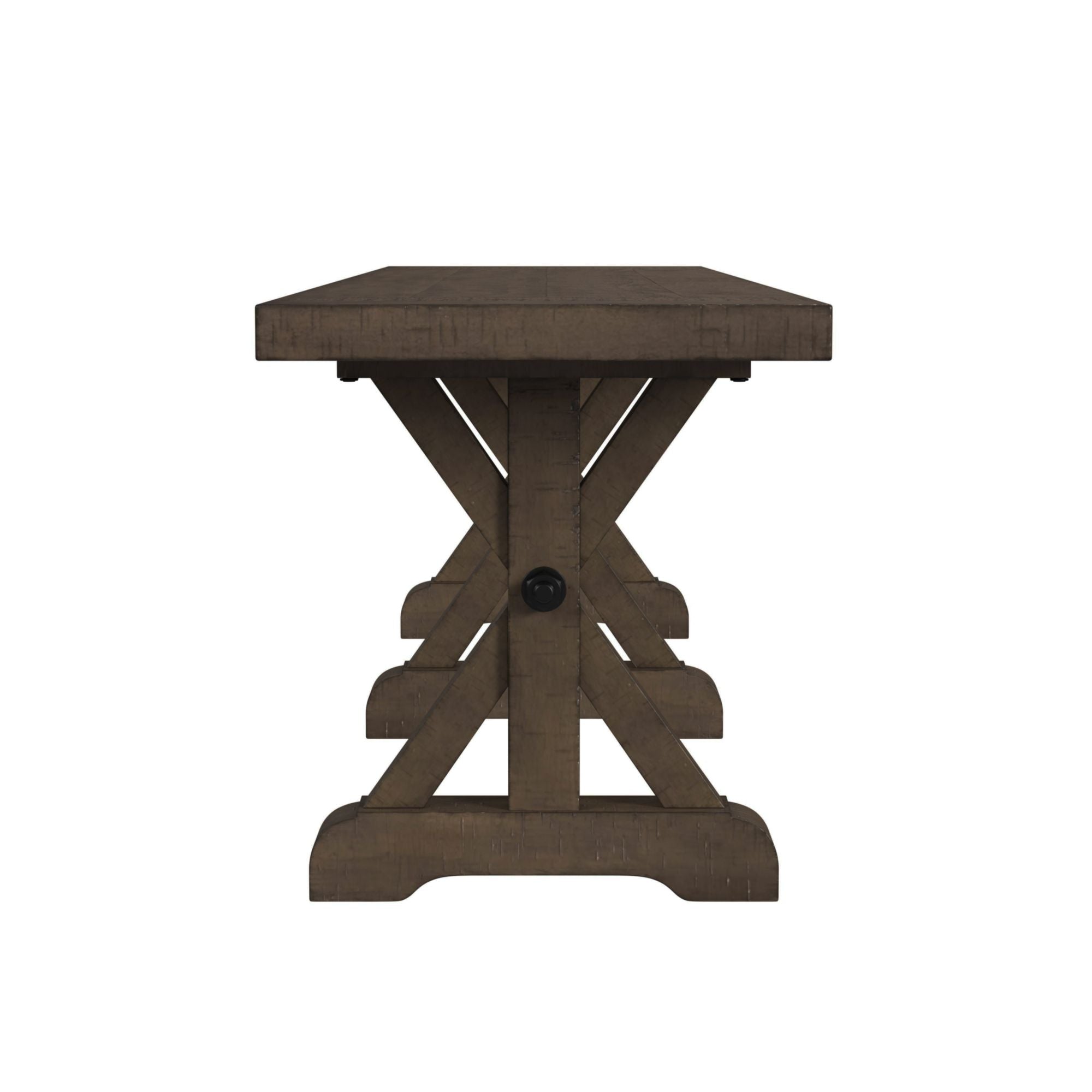 Yellowstone Dining Bench with Metal Bar cross in Medium Brown