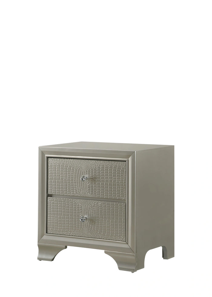 Crown Mark Lyssa 2 Drawer Nightstand In Embossed Crocodile Pattern