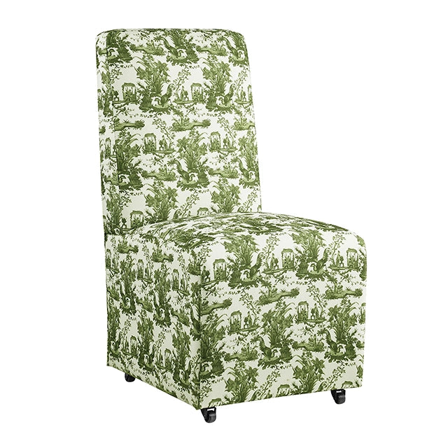 Durham Dining Chair w/ 4 Casters (1/CTN) Seaside Cabbage Rose Green/White