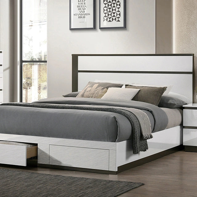 BIRSFELDEN Cal.King, E.King, & Queen Bed w/ Drawers, White